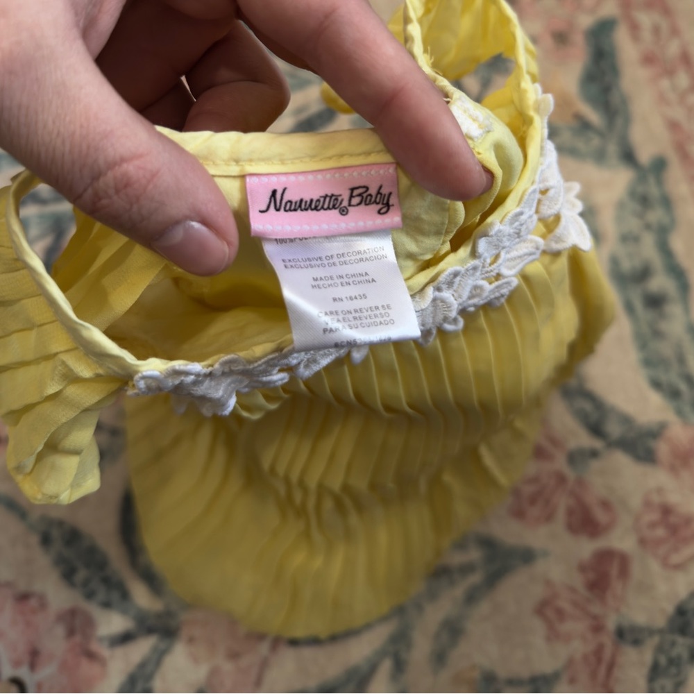 Nannette Baby Yellow Pleated Dress with White Lace 18 Month - Picture 4 of 6